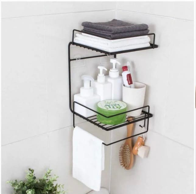 Double Layer Iron Wall Mounted Shelf For Kitchen Bathroom, Shower Shampoo Cosmetic Organizer Rack, Toilet Storage Shelves Double Layer Iron Wall Mounted Shelf For Kitchen Bathroom, Shower Shampoo Cosmetic Organizer Rack, Toilet Storage Shelves